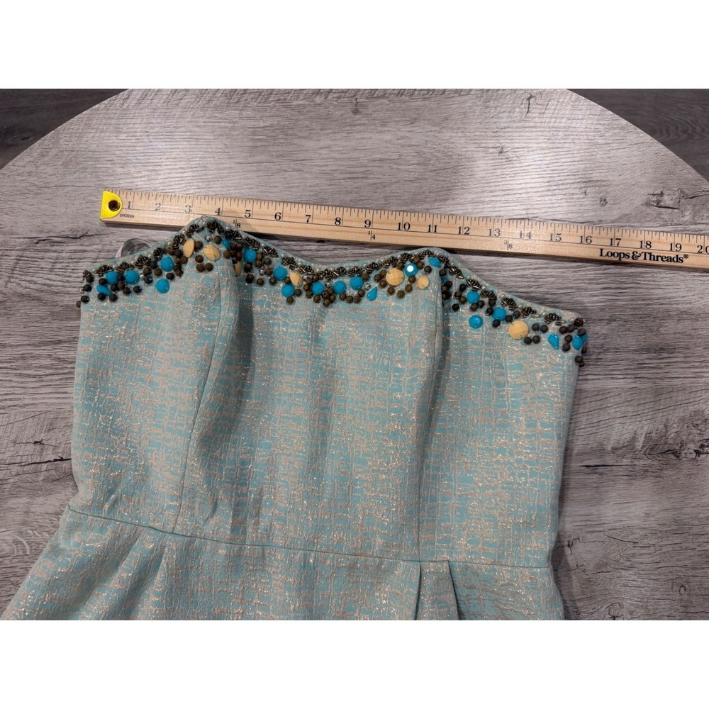 Lilly Pulitzer Strapless Beaded Cocktail Dress Aqua Gold Wedding Guest Party - Picture 8 of 12